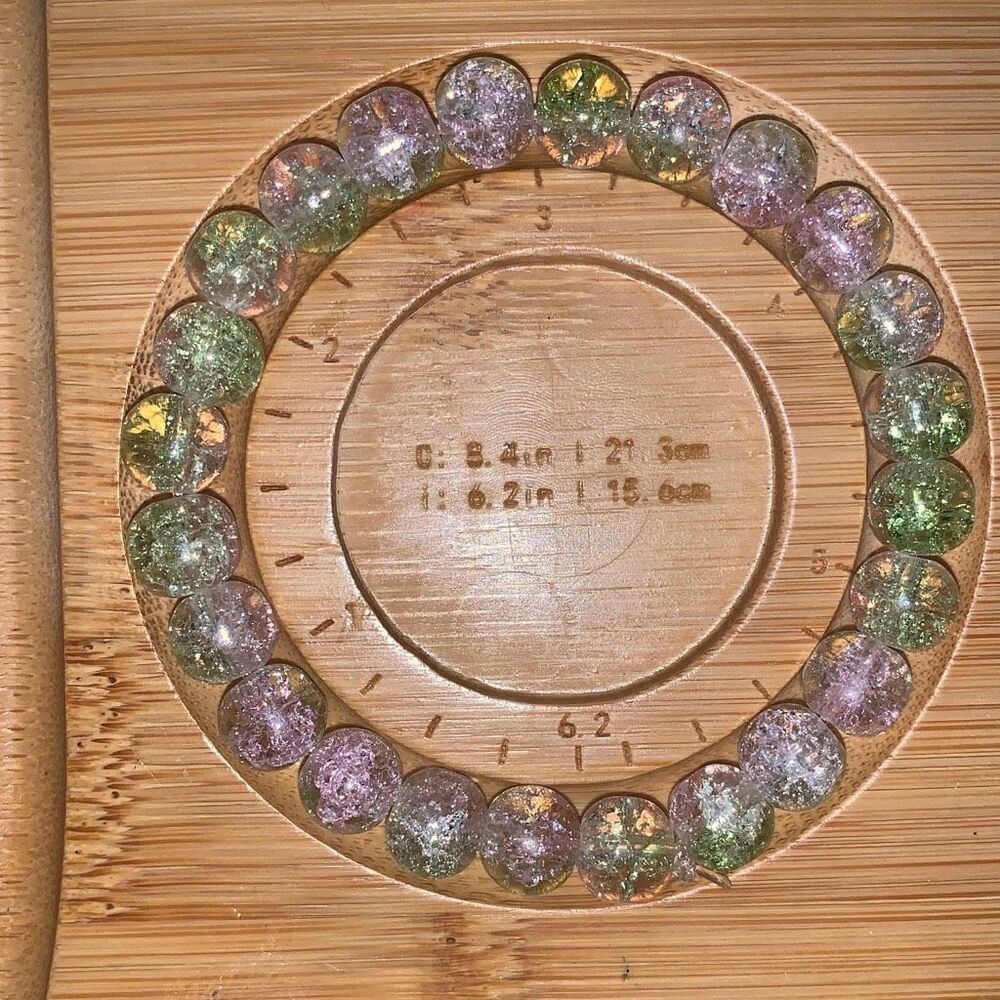New Handmade Strechy Cracked Glass Bead Bracelet Girls Women Pink Green 6.2”